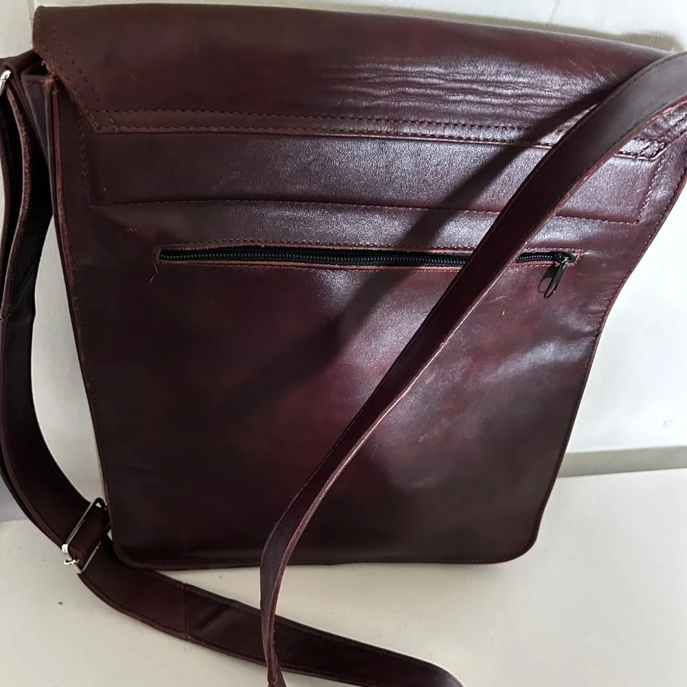 Burgundy Leather Messenger Bag - Unisex
